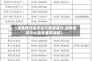【湖南疾控发布出行健康提示,湖南疾控中心发布重要提醒】