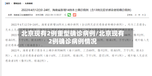 北京现有2例重型确诊病例/北京现有2例确诊病例情况-第1张图片